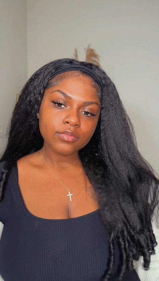 24 INCH KINKY STRAIGHT HALF WIG CURLY ENDS 180% DENSITY