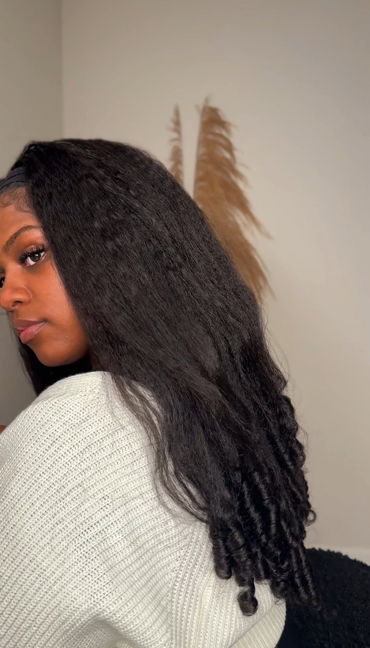 24 INCH KINKY STRAIGHT HALF WIG CURLY ENDS 180% DENSITY